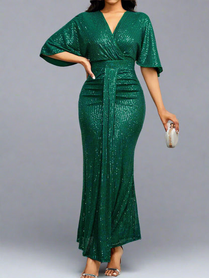 Batwing Sleeve Mermaid Evening Gown