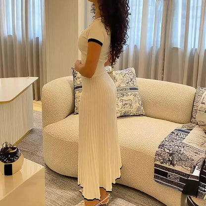 Elegant 2-Piece White Skirt Set – Crop Top & Pleated Midi Skirt