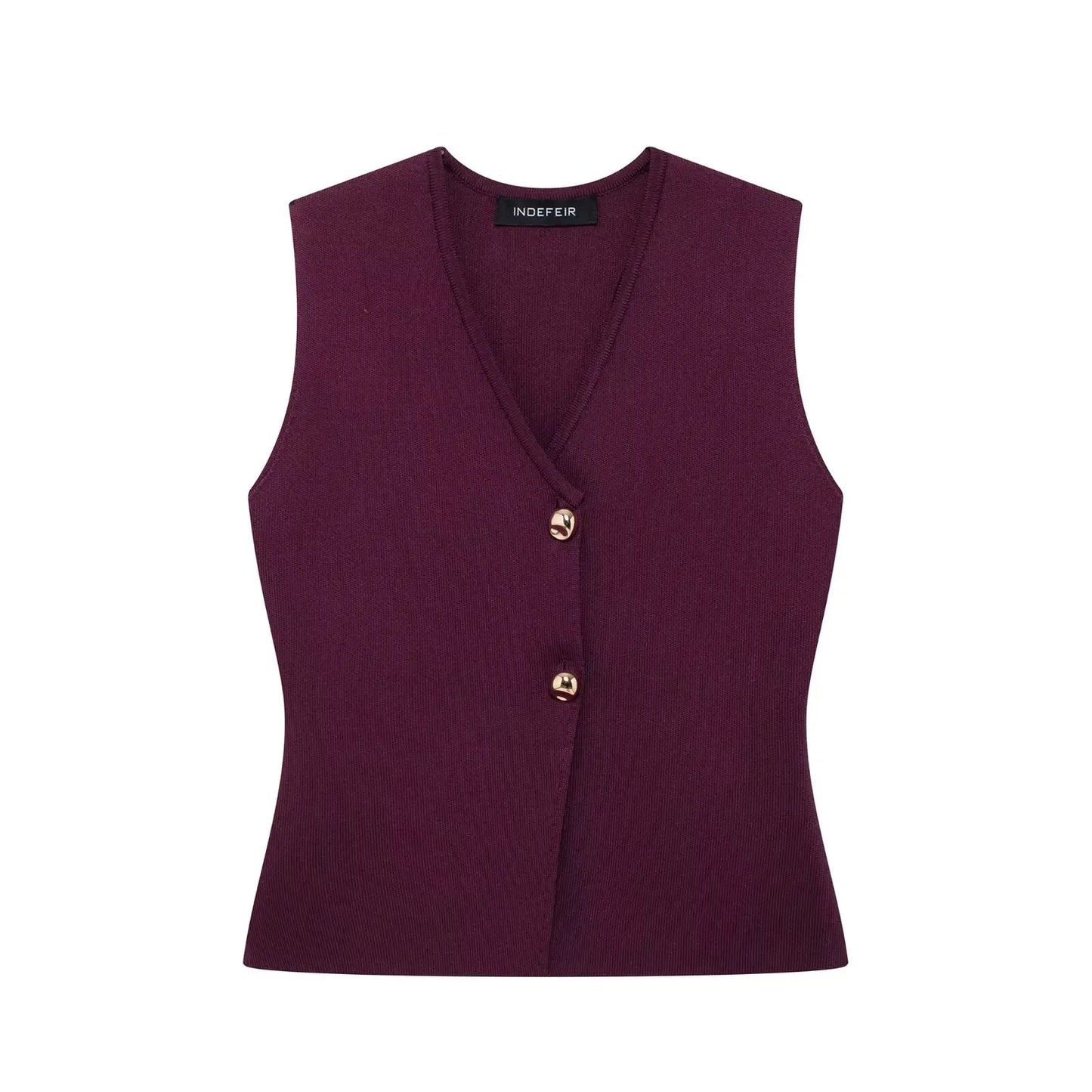 Knitted Vest & High-Waist Skirt Set -Wine Red Suit