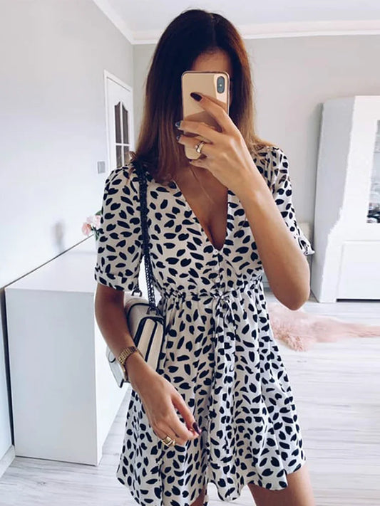 Sand Spot V - Neck Wrap Mini Dress
