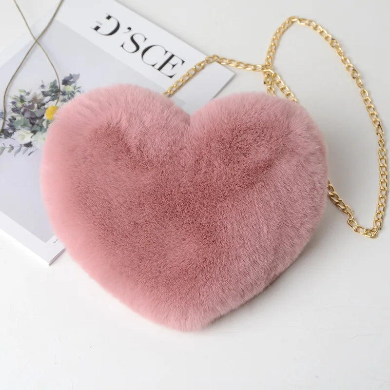 Fluff & Glam: The Chic Heart-Shaped Crossbody Purse