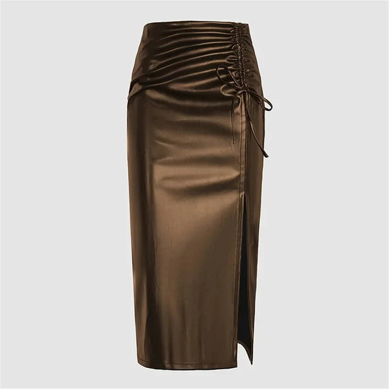 Modern Twist Mid Calf Midi Skirt - Coffee