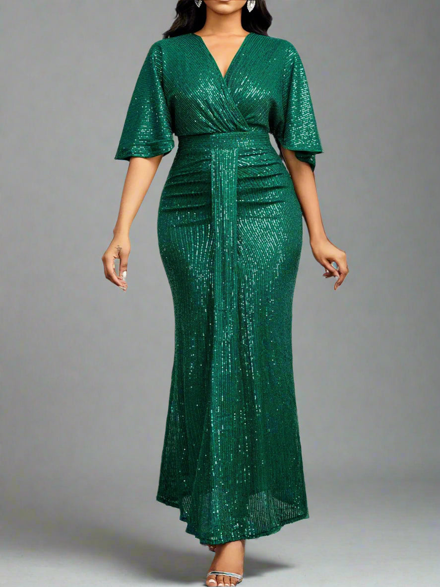 Batwing Sleeve Mermaid Evening Gown