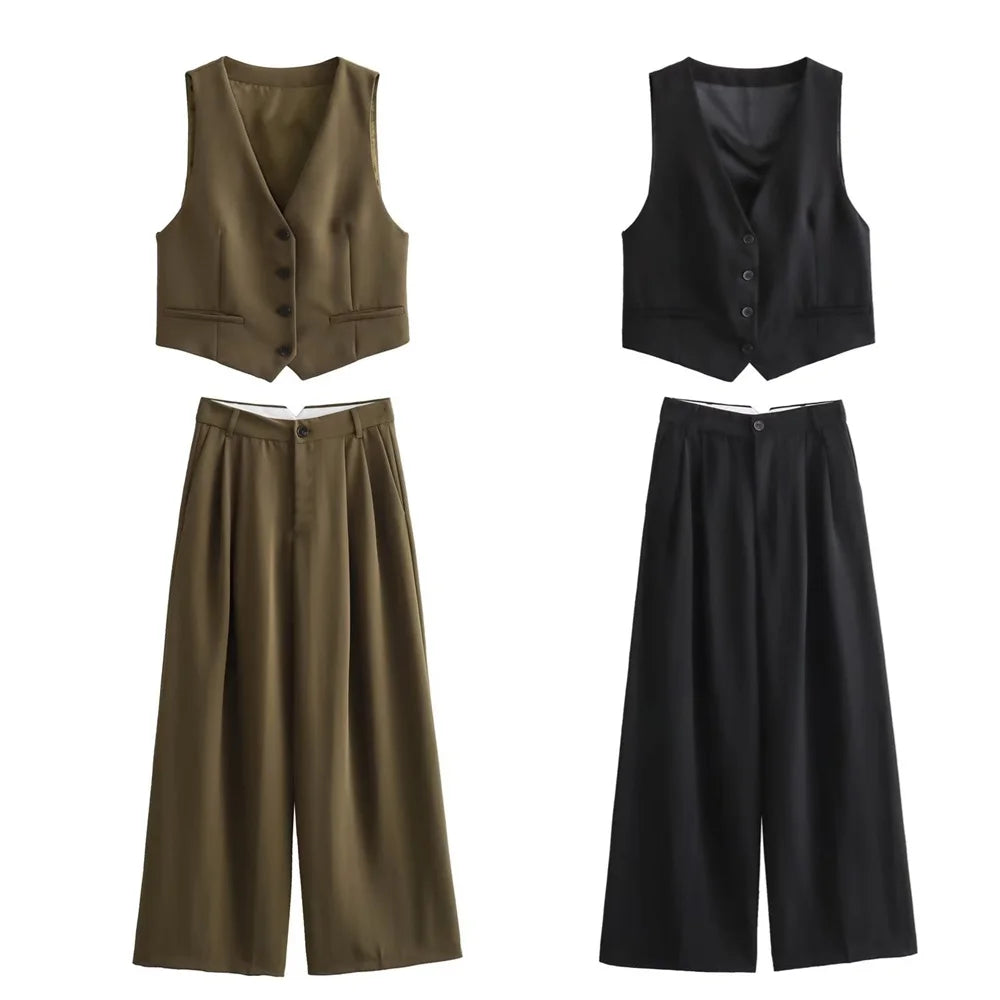 Women's Chic Two Piece Wide Leg Pant  & Top Set