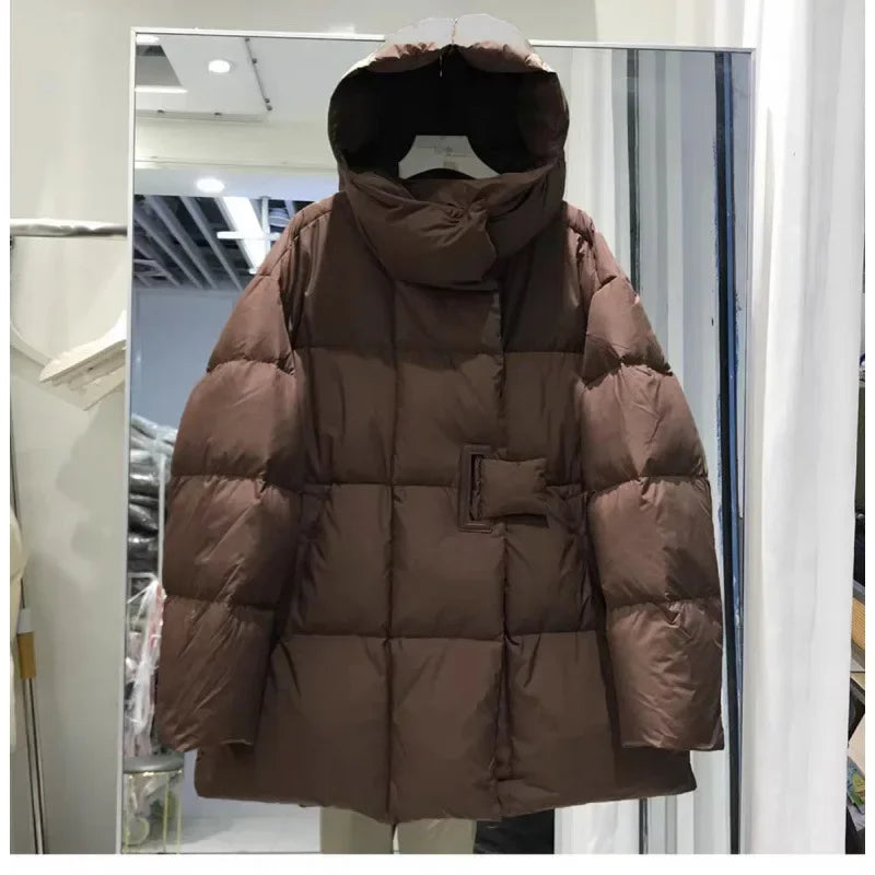 Frosty Fashion Stylish Medium-Length Down Coat