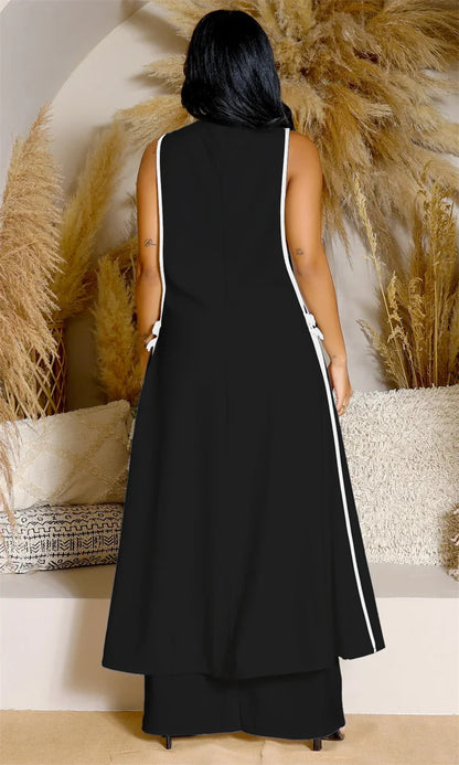 Bow Tie Appliques V-Neck Matching Set - Black