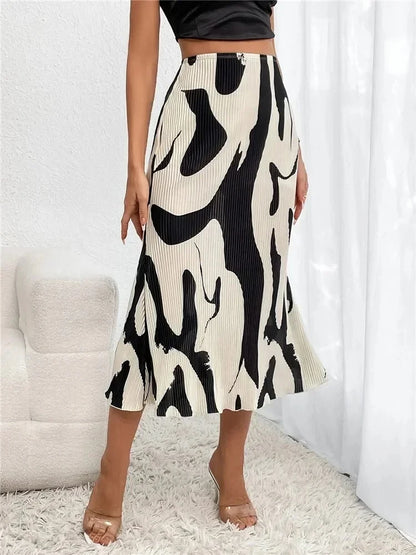 Graphic Print Pleated Midi Skirt
