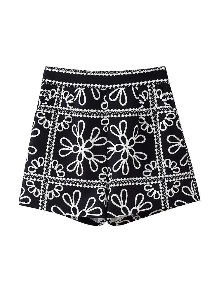Vintage Chic Two Piece Set  Neck Long Sleeve Coat High Waist Patchwork Pocket Shorts Slim