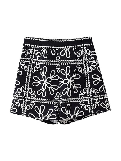 Vintage Chic Two Piece Set  Neck Long Sleeve Coat High Waist Patchwork Pocket Shorts Slim