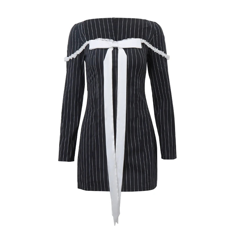 Retro Bow Patchwork Mini Dress
