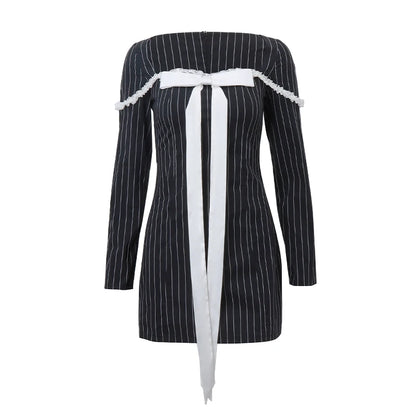 Retro Bow Patchwork Mini Dress