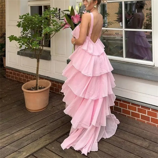 Dreamwear Halter Neck Backless Cake Maxi Dress