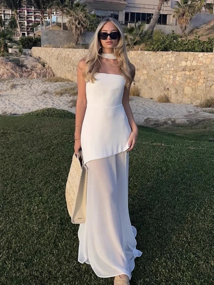 Seraphic Elegance Ribbon Mesh Maxi Dress