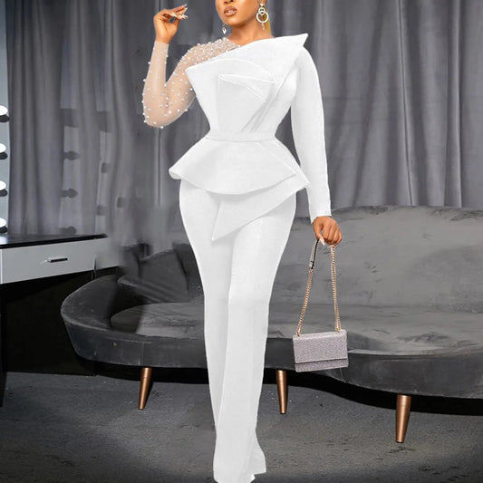 Elegant Beaded Sleeve Jumpsuit