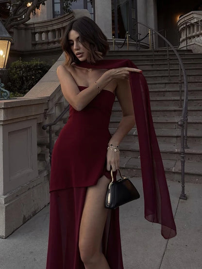 Seraphic Elegance Ribbon Mesh Maxi Dress