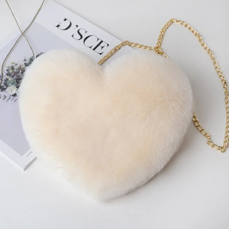 Fluff & Glam: The Chic Heart-Shaped Crossbody Purse