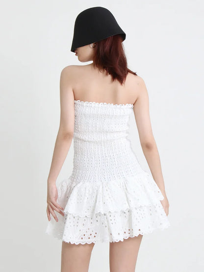Strapless Layered Hem Mini Dress - White