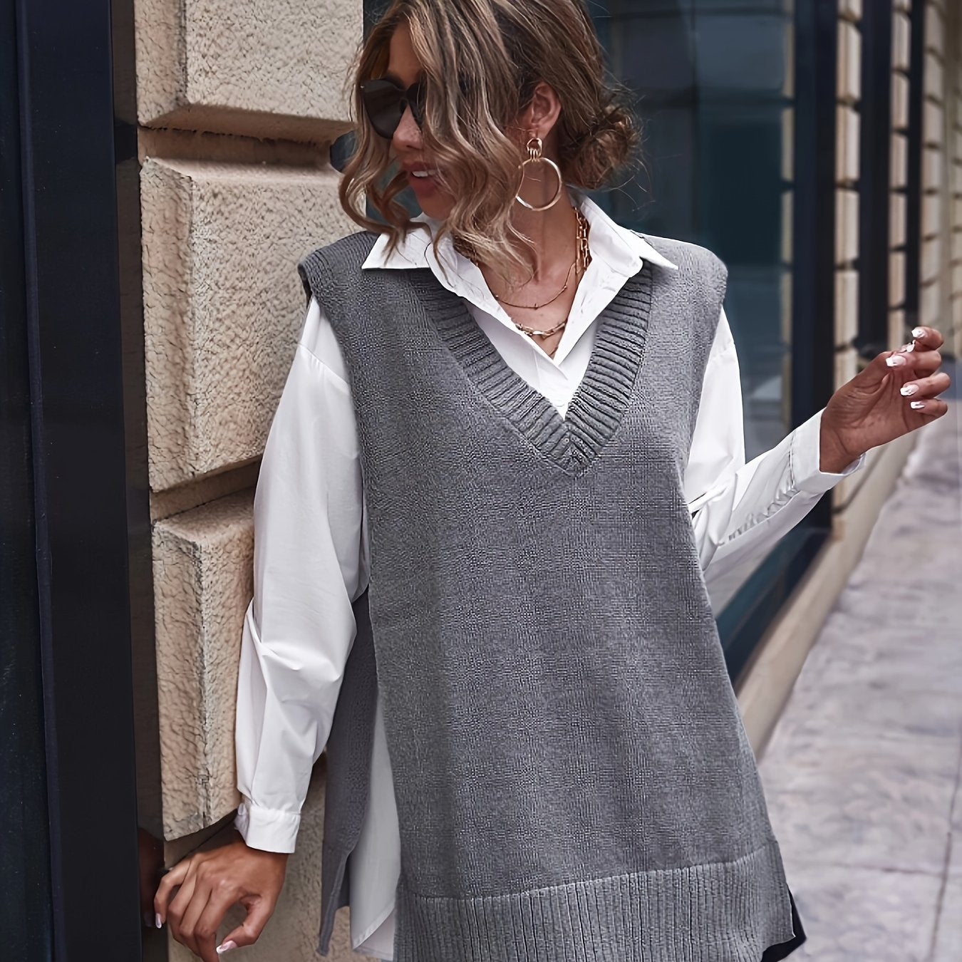 Elegant Ease V-Neck Sweater Vest